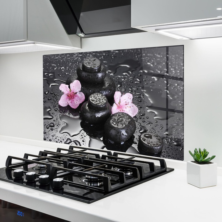 Panou Sticla Bucatarie, 60x80 cm, Protectie aragaz, Antistropi, Termorezistent, Feng-shui, Pietre, Sakura Stones