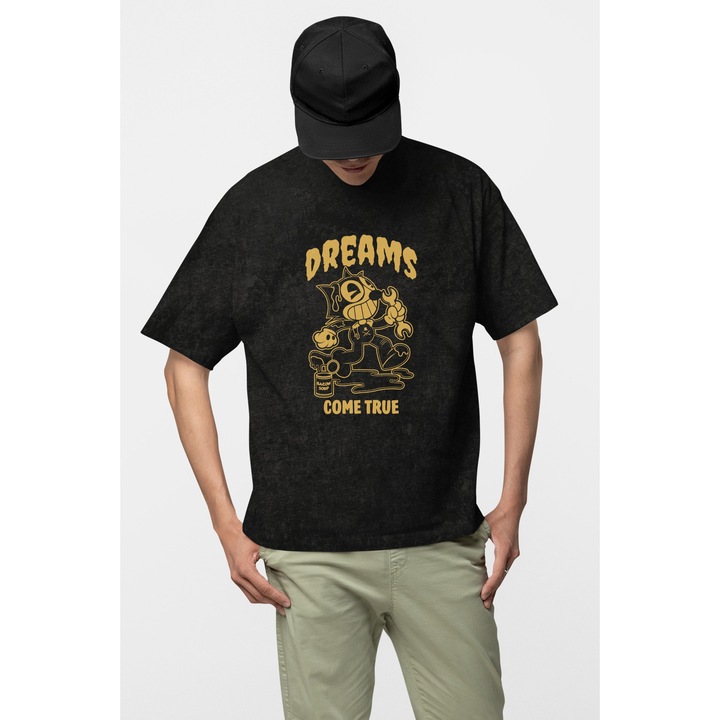 Tricou pentru barbati cu imprimeu Dreams Come True, Bumbac, Negru Rock, XL