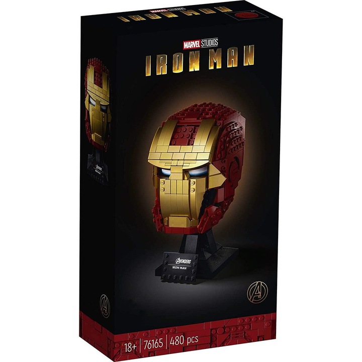 Avengers Iron Man Helm 76165; Brick Iron Man - Masca pentru adulti de Asamblat si Afisat, Provocare Creativa pentru Fanii Marvel (480 piese)