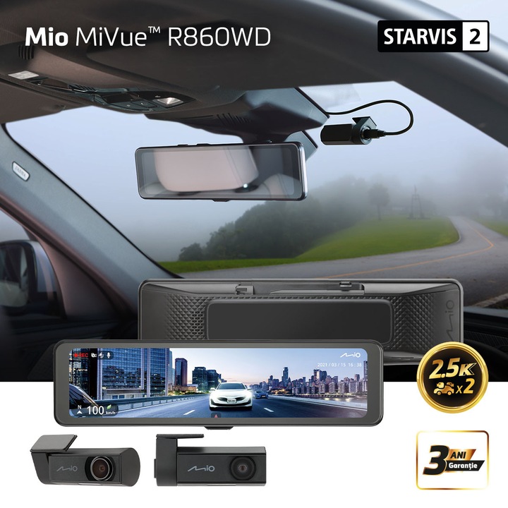 Oglinda digitala Touch cu doua camere video separate (fata si spate), fiecare cu rezolutia 2.5K, ecran tactil antiorbire de 11,26” / 28,60 cm si tehnologia STARVIS 2™