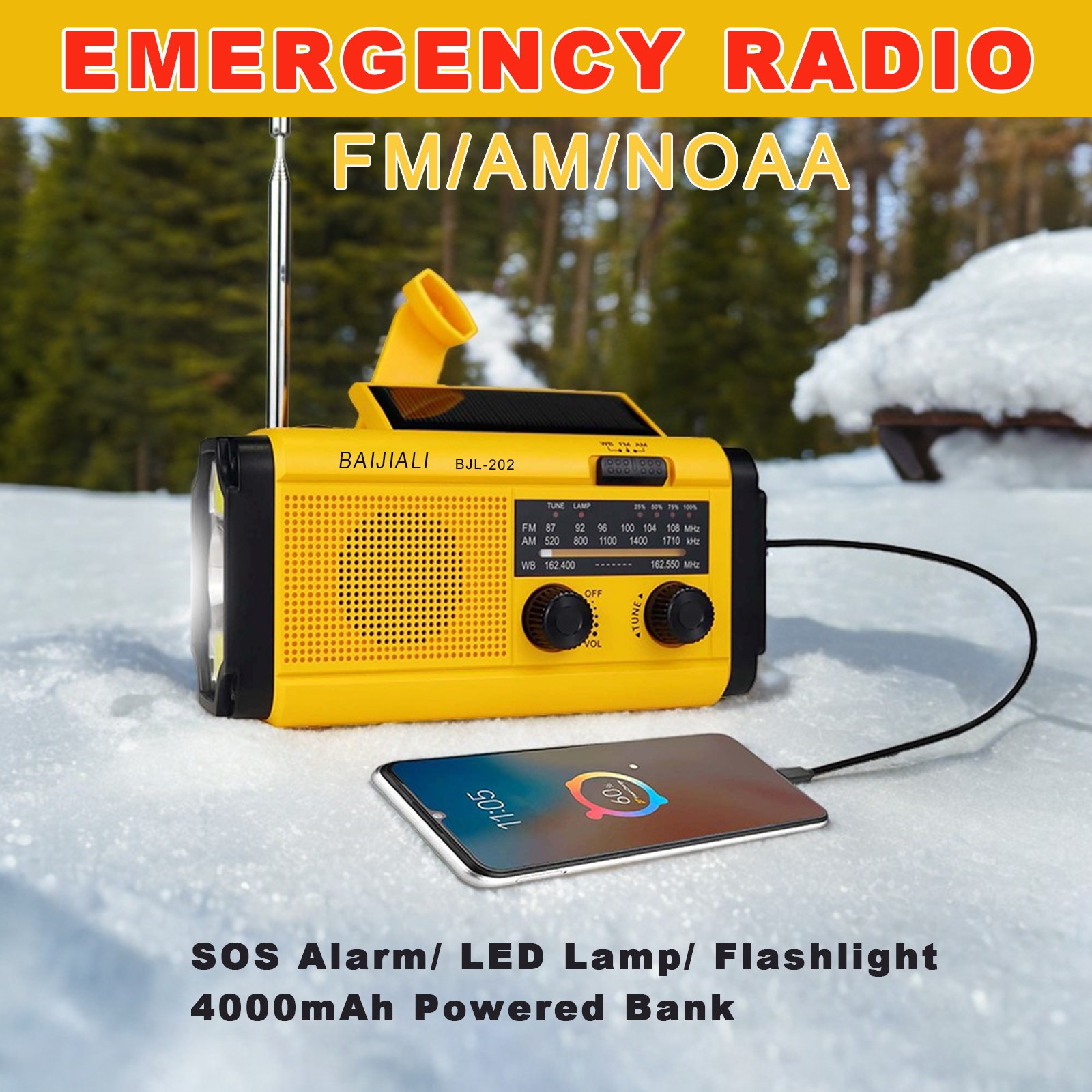 Radio portabil BJL-202, AM/FM/WB, baterie Li-ion 4000mAh / DC 5V ...