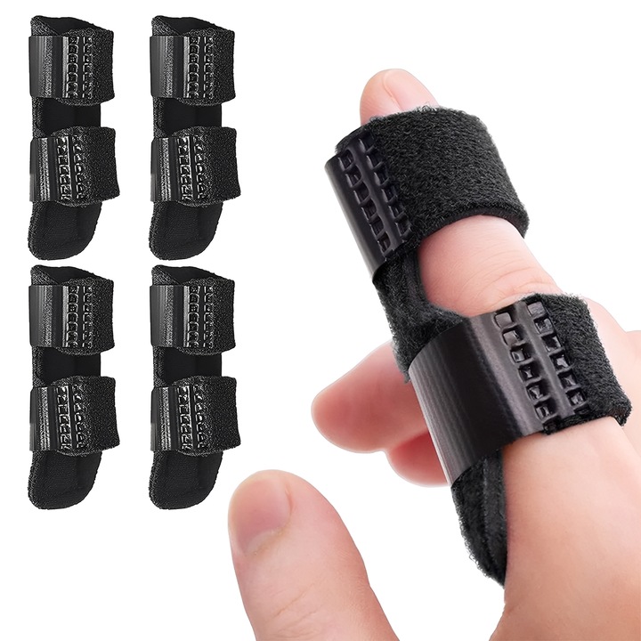 Set orteze pentru degete, TREXORA, cu suporturi din aluminiu, material respirabil, ajustabil, negru, 4 piese