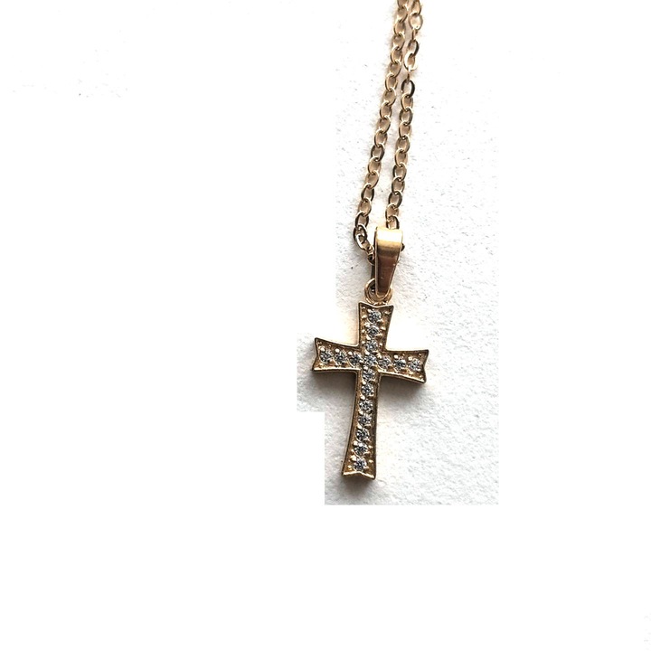 Colier cu pandantiv cruce, cubic zirconia, 50cm, inox