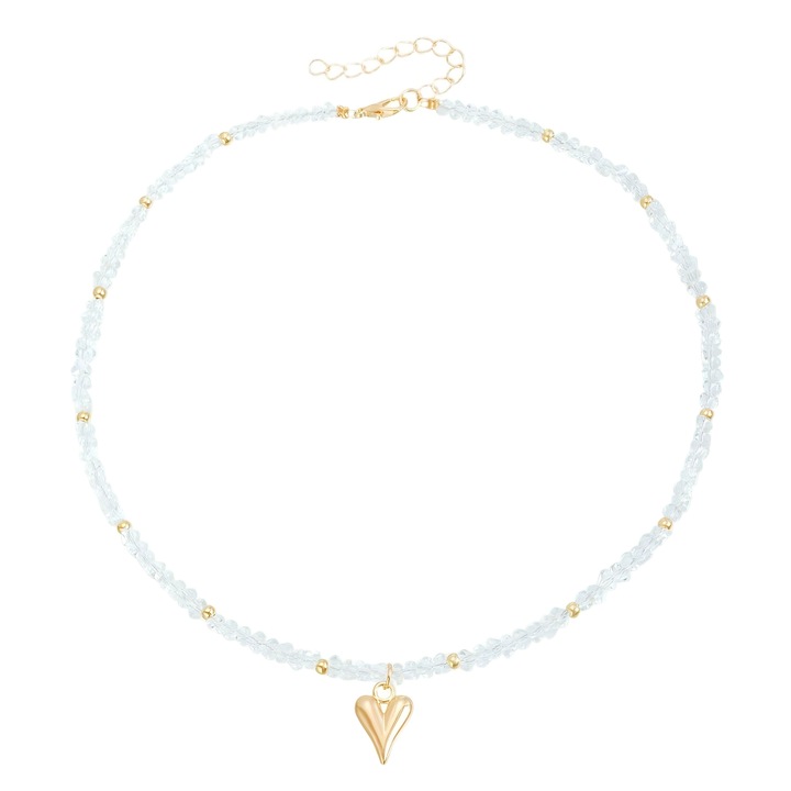 Colier colorat cu cuart natural, aur unic, colier cu pandantiv inima, Colier cu cristale de Bohemia, bijuterii pentru petrecere pe plaja, cadou personalizat pentru femei