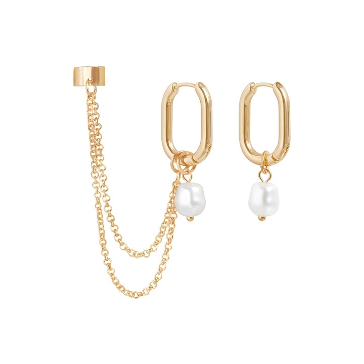 Cercei patrati aurii pentru femei, pandantiv cu margele rotunde, lant asimetric din os de ureche din aur, bijuterii hipoalergenice pentru femei, cadou de ziua de nastere pentru fete