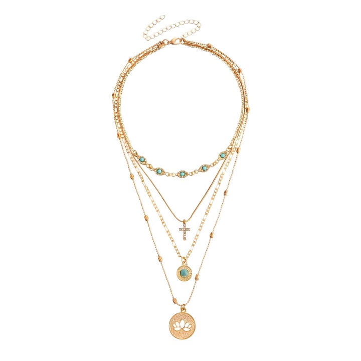 Colier boem cu mai multe straturi, lant placat cu aur de 18K cu diamante, choker vintage suprapus, rochie asortata, petrecere de sarbatori, ziua de nastere a femeilor, cadou de Ziua Indragostitilor