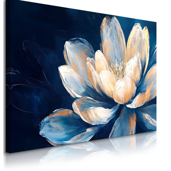 Tablou Muralo Flori Pe Fundal Albastru Natura 100 cm x 70 cm Abstracta Pentru Living