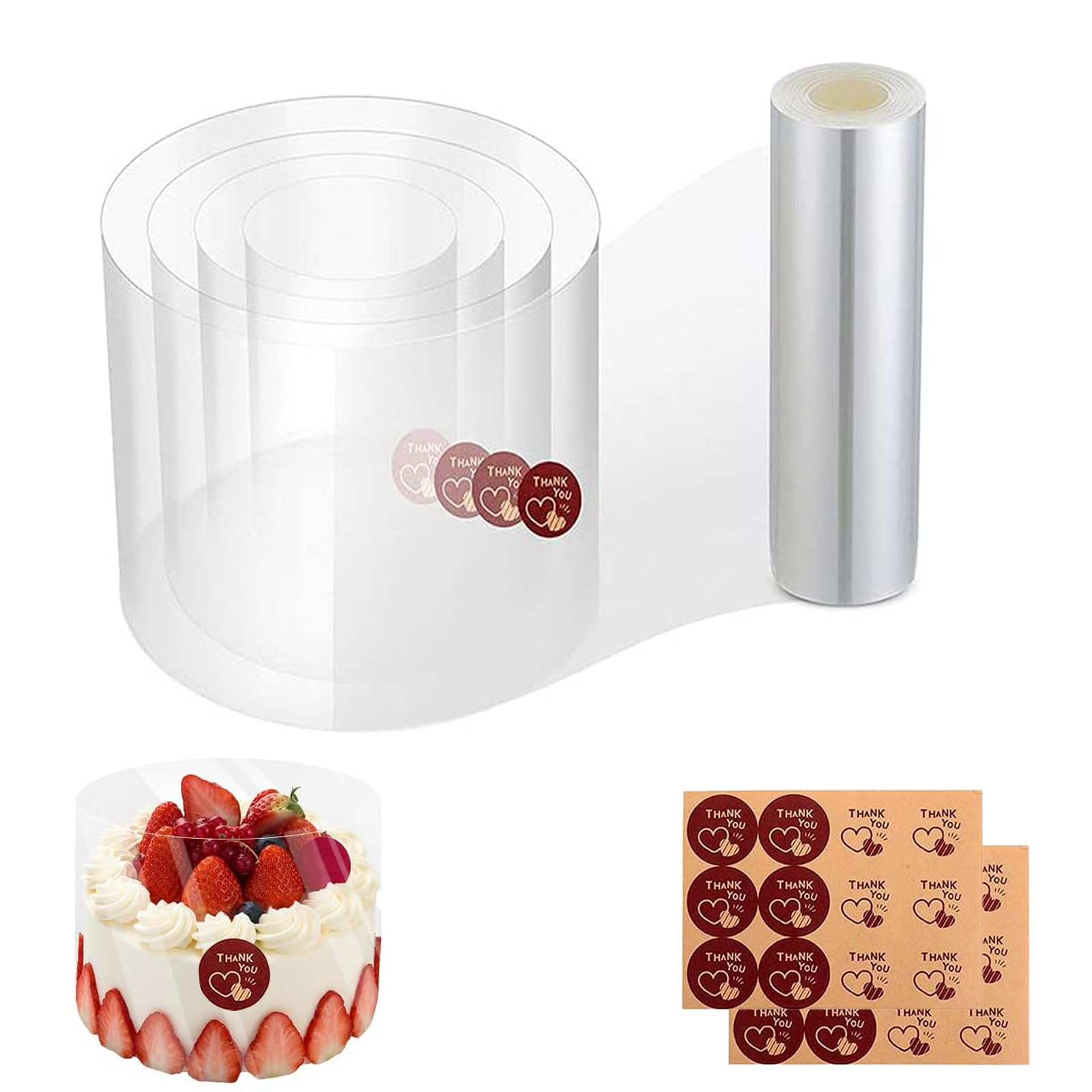 Folie pentru marginea tortului, TREXORA, 20cm x 5m, reutilizabila, transparenta, rezistenta la apa si ulei