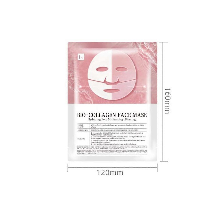 Masca faciala hidratanta, 1 set, 28ml, 16x12cm