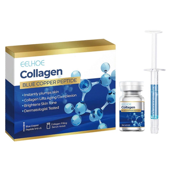 Комплект за третиране на лице със сини медни пептиди, Eelhoe, 30мл, хидратиращ и стягащ, 6x1мл + 6x4мл