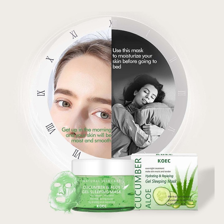 Masca de fata hidratanta si de somn cu castravete si aloe, 150g, set pentru toate tipurile de ten
