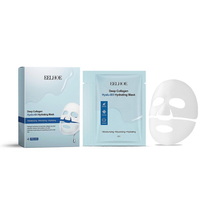 Masca hidratanta cu colagen, eelhoe, set 4 bucati, 100ml, pentru toate tipurile de ten, 21.5x7.5x12cm