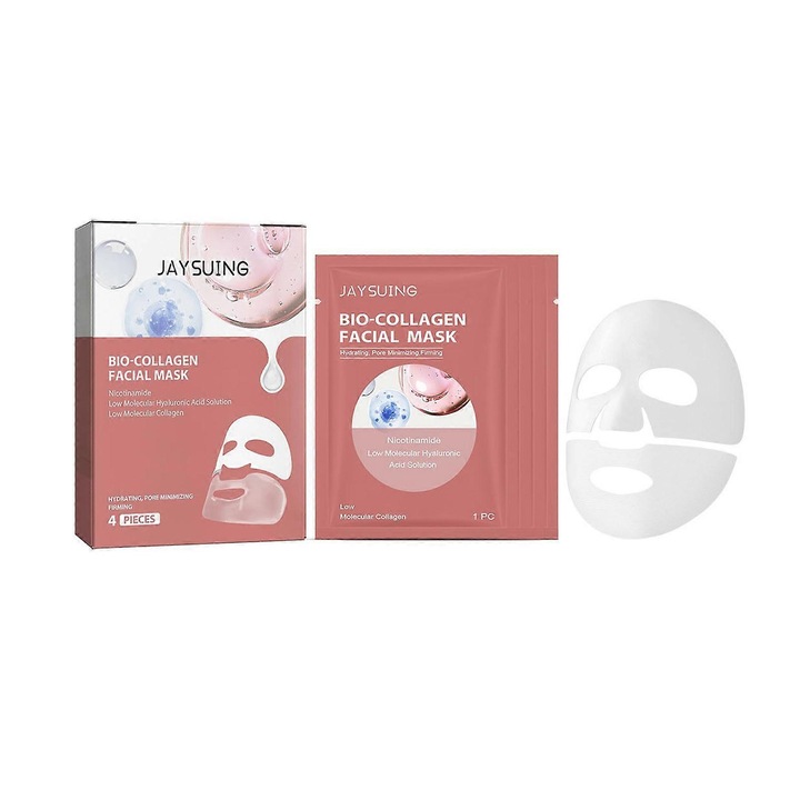 Masca faciala hidratanta cu biocolagen, Jaysuing, 20ml, pentru toate tipurile de ten, imbunatateste tonul si elasticitatea, 4 buc