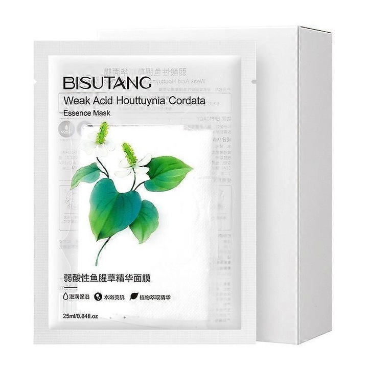 Masca faciala Houttuynia Cordata, bisutang, set 10 bucati, extracte din plante, pentru piele sensibila, 25ml