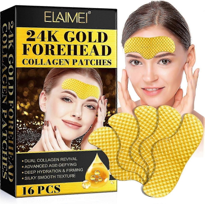 Pachet de 16 masti pentru riduri pe frunte cu colagen 24k, hidratare profunda, set de 2 bucati, Elamei