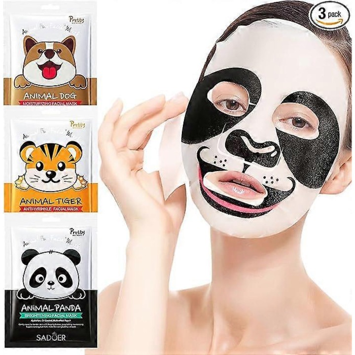 Set masti pentru fata, 3 bucati, design animal, hidratante, unisex