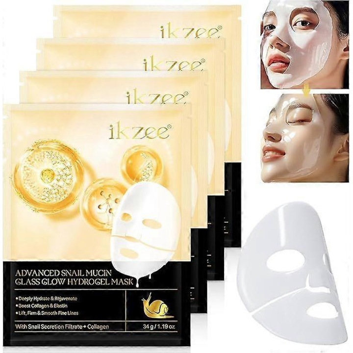 Masti faciale cu hidrogel stralucitor cu mucus de melc avansat, ikzee, 3 buc