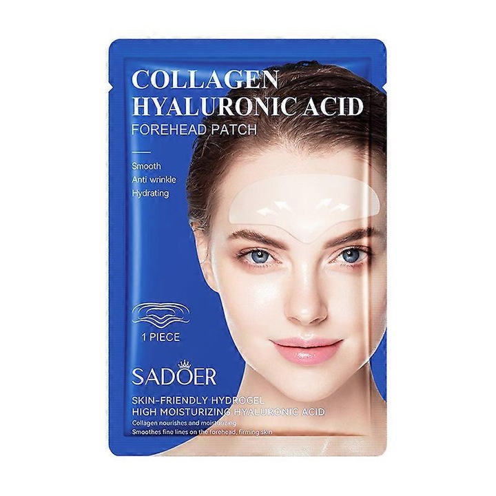 Set 10 plasturi anti-rid cu acid hialuronic si colagen Sadoer, pentru frunte, hidratare si efect de intinerire