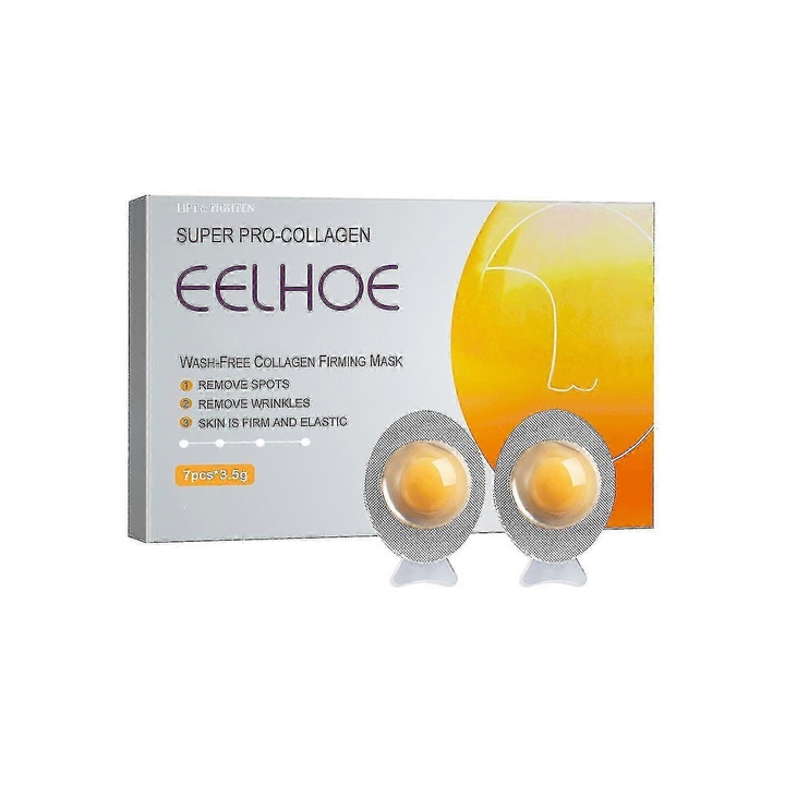 Masca de fata, Eelhoe, set 2 bucati, colagen, efect fermitate, reduce pete si riduri, pentru zona ochilor, 10x15cm