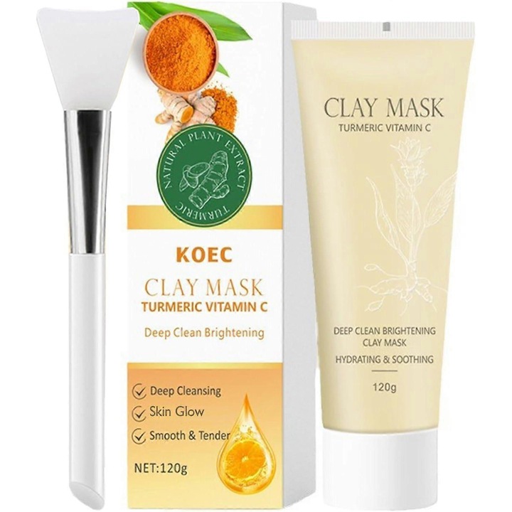 Masca de fata din argila cu turmeric si vitamina C, set de 3 bucati, curatare profunda, cu aloe vera, pentru toate tipurile de ten