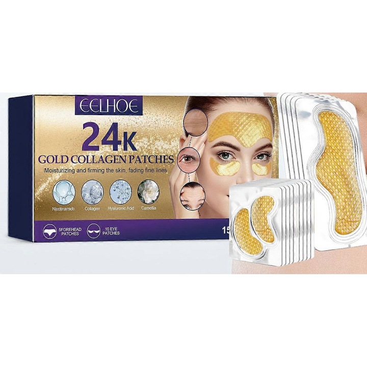 Masti cu aur 24K pentru frunte, 5 seturi, colagen, hidratante