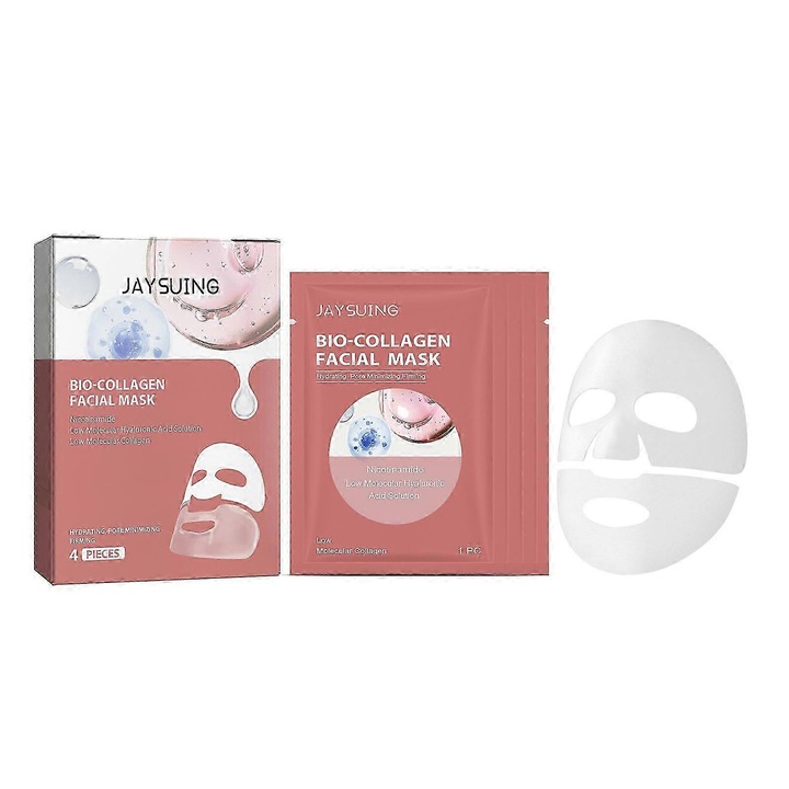 Set 4 masti pentru fata Bio cu colagen, jaysuing, acid hialuronic, nicotinamida, vitamina E, 15 minute utilizare