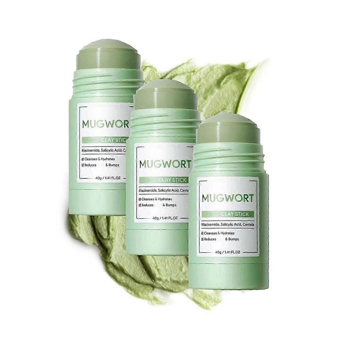 Masca pentru fata cu argila si mugwort, 3 bucati, vegan, elimina punctele negre, regleaza productia de sebum