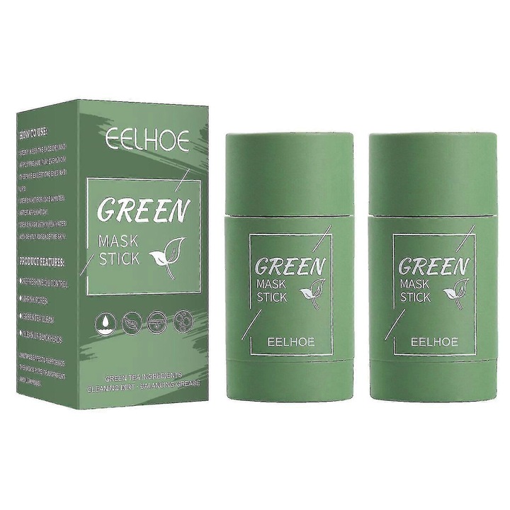 Set de 2 masti pentru fata cu argila verde, Eelhoe, controlul uleiului, curatare profunda, 40g