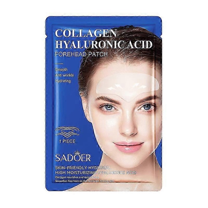 Set 10 plasturi anti-rid cu acid hialuronic si colagen, pentru frunte, hidratare si efect de intinerire, sadoer