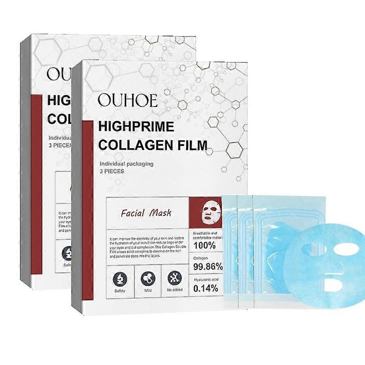Set 6 masti pentru fata cu colagen, imbogatite cu acid hialuronic, 22x18cm, hidratante si anti-rid Ouhoe