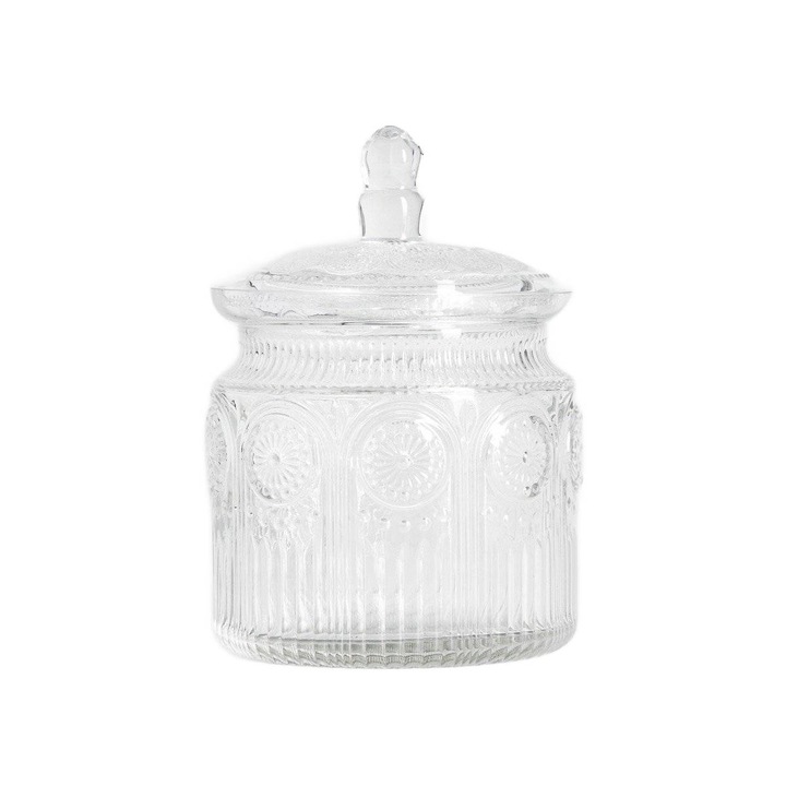 Recipient din sticla, Homla, BARREL 1.3 l, capac etans, relief decorativ, transparent