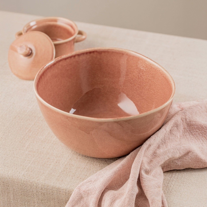 Bol mare, Homla, roz, 26 cm, din ceramica, sigur pentru masina de spalat vase si cuptor cu microunde