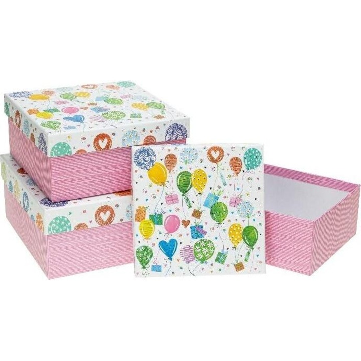 Set 3 cutii cadou Rozette, baloane, roz