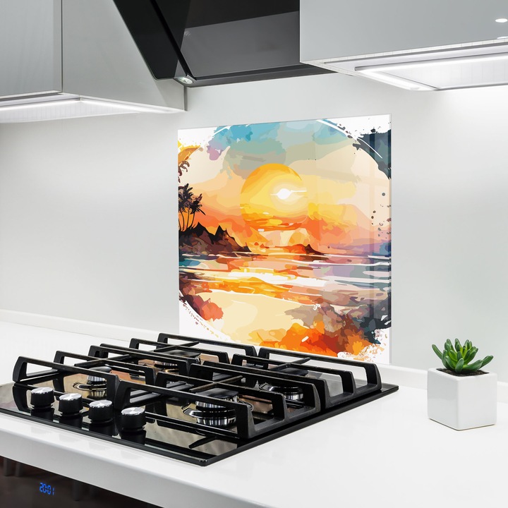 ARTHUB, Konyhai üveg hátfal 60x60 cm, 4 mm edzett, Védő gáz­tűzhely, Fröccsenésgátló, Hőálló, tájképek, naplemente, Sunrise Art