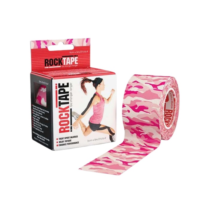 Banda kinesiologica, Rock Tape, 5 cm x 5 m, Camuflaj roz