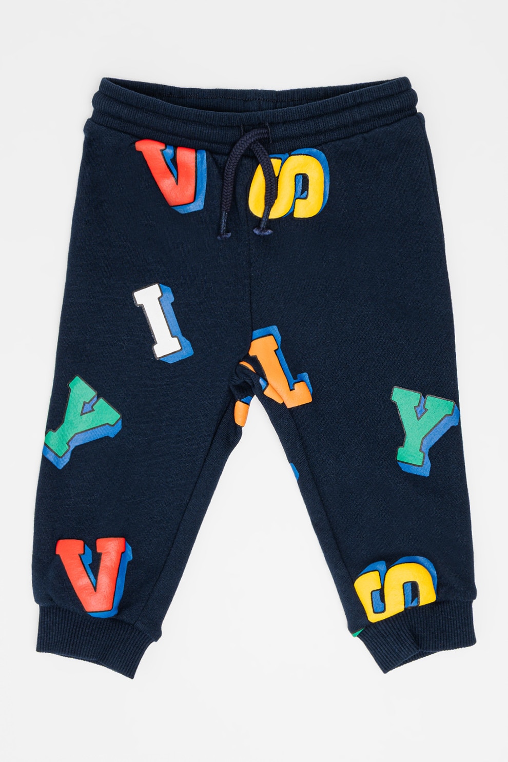 OVS, Pantaloni relaxed fit de trening cu model contrastant, Verde, Albastru ultramarin, 80 CM