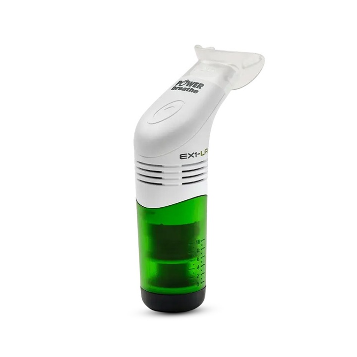 Antrenor respirator PowerBreathe EX1 EMT, reglare manuala a rezistentei, design ergonomic, alb/verde, dispozitiv pentru antrenament respirator, cresterea capacitatii pulmonare, sport, fitness si recuperare, portabil, usor