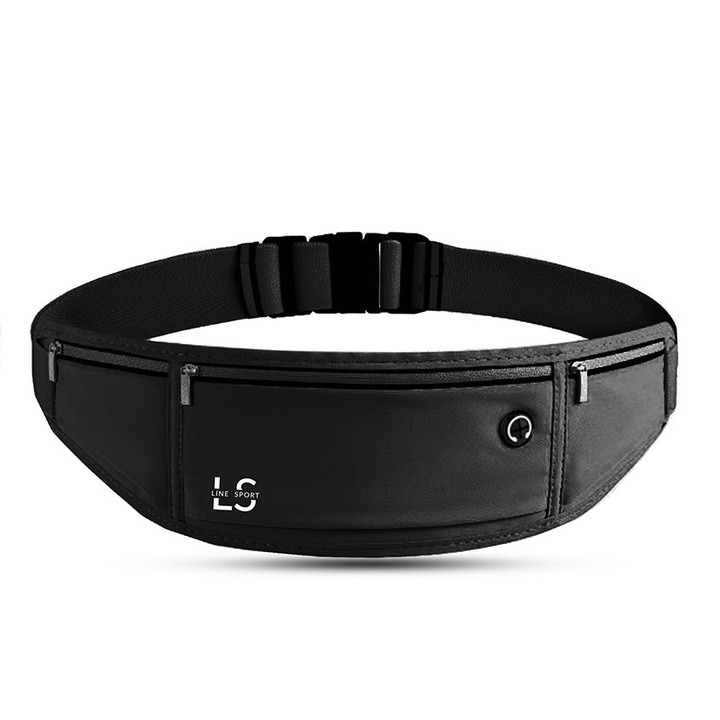 Borseta sport Line Sport, negru, impermeabil, cu suport bidon, pentru alergare, jogging, ciclism, drumetii, sala fitness