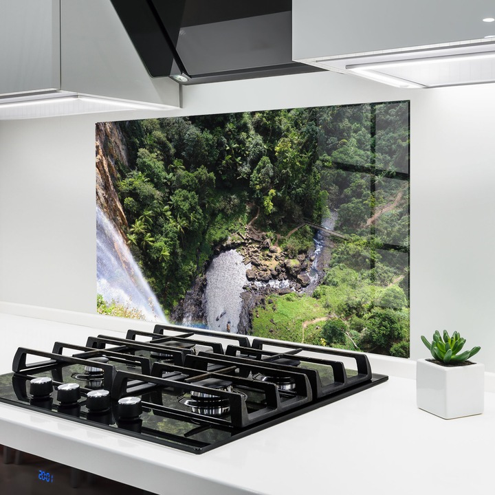 ARTHUB, Konyhai üveg hátfal 60x100 cm, 4 mm edzett, Védő gáz­tűzhely, Fröccsenésgátló, Hőálló, tájképek, vízesések, Top Waterfall View