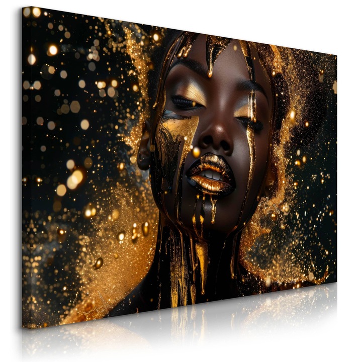 Tablou Muralo Femeie In Praf Auriu 90 cm x 60 cm Abstracta Stil Modern