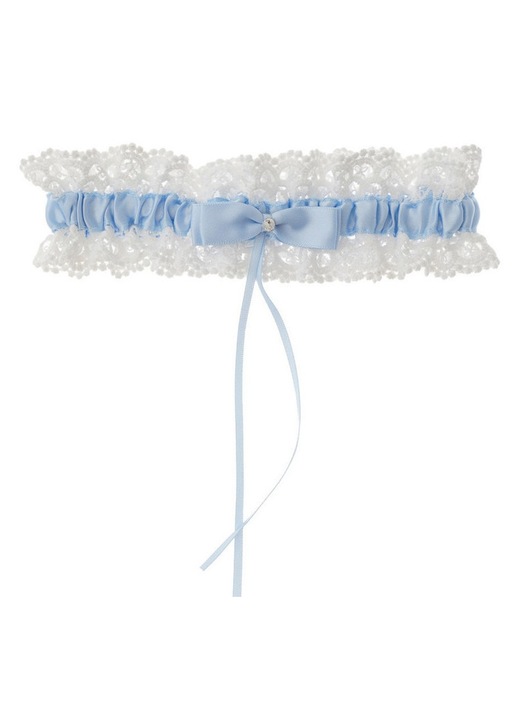 Jartiera de mireasa TRADERPLUS, dantela florala, elastic, albastru