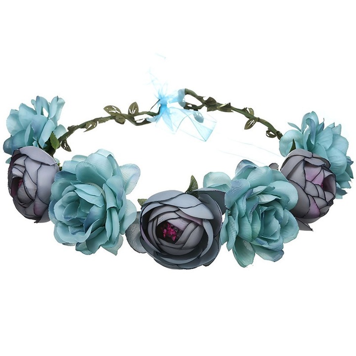 Coroana de flori artificiala TRADERPLUS, design elegant, albastra, ajustabila