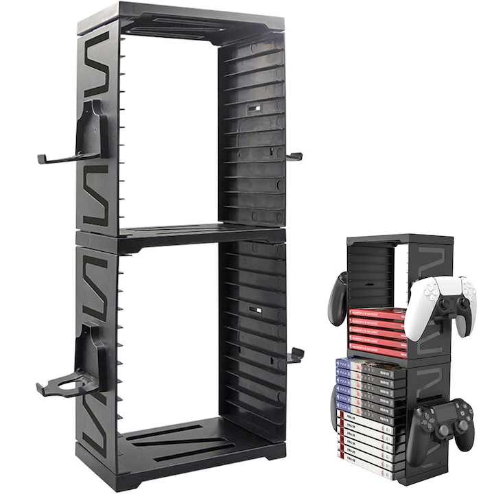 Органайзер за дискове за игри и контролери, Ydene®, двоен слой, 24 слота за дискови карти, за PS5/PS4/Xbox Series X/Xbox One/Nintendo Switch, черен