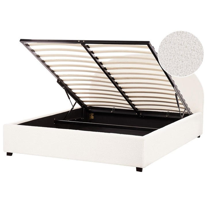 Törtfehér buklé ágyneműtartós franciaágy 160 x 200 cm Vaucluse