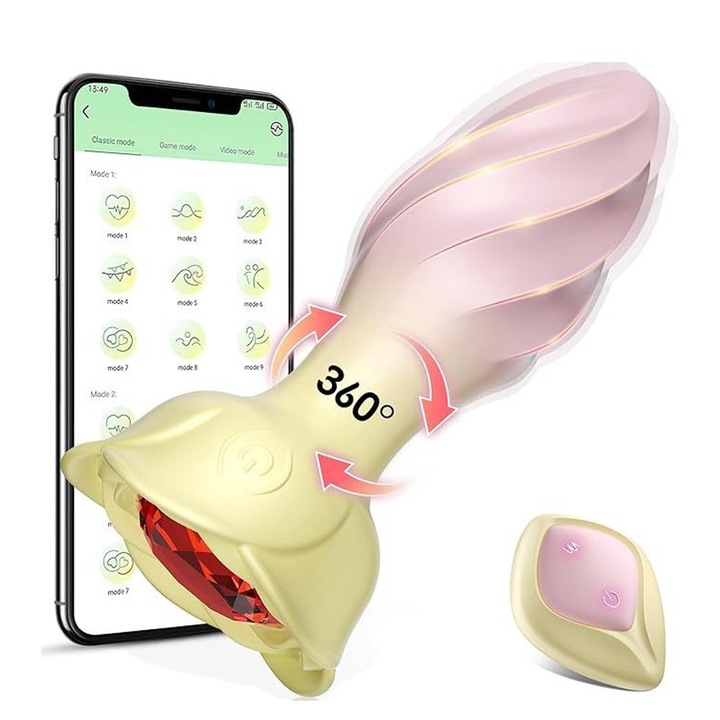 Анална тапа, Ротация на 360 градуса, 10 режима на вибрация, силикон, Секс играчки Вибратор с дистанционно управление, контролиран чрез приложение, водоустойчив