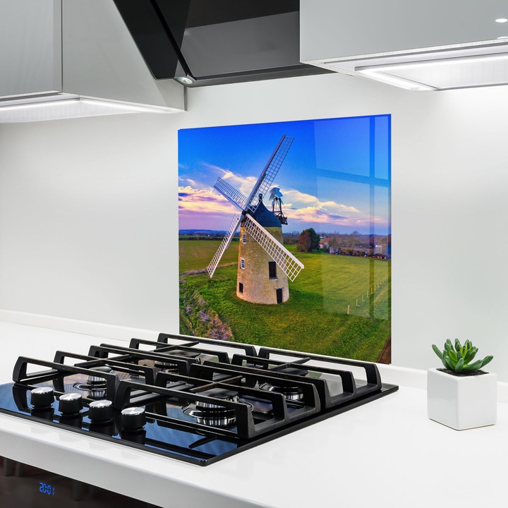 ARTHUB, Konyhai üveg hátfal 60x60 cm, 4 mm edzett, Védő gáz­tűzhely, Fröccsenésgátló, Hőálló, tájképek, vidéki, Wheat Mill View