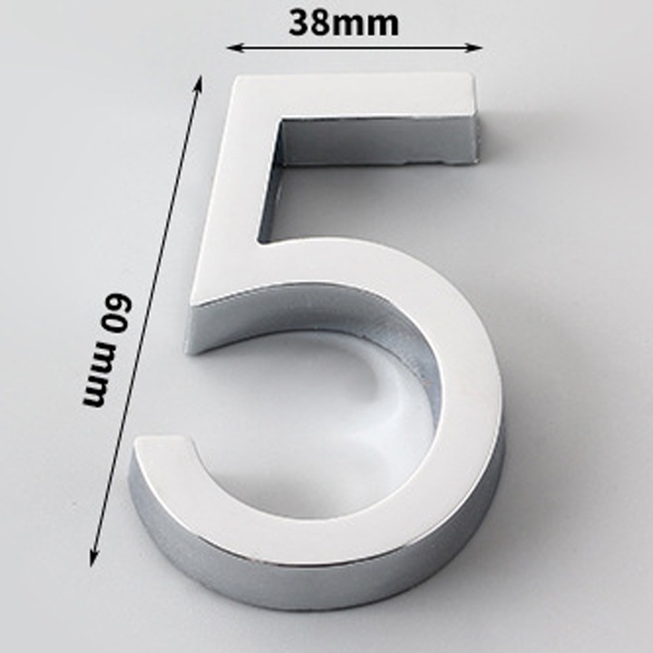 Ajtószám, 3D Design Lakásba és Villába, Magasság 6 cm, Szín Ezüst, Szám:4
