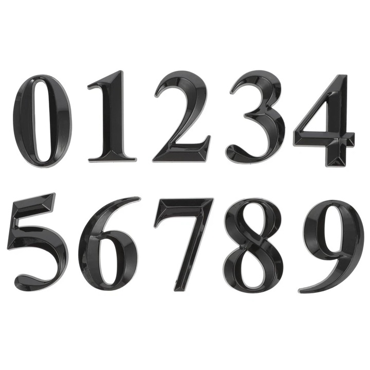 Házszám 0-9 ABS műanyagból, 3D, egyszerű modell, 70mm magasság, ajtószámokhoz, postaládákhoz, apartmanokhoz, szállodákhoz, irodákhoz, szobákhoz, udvarokhoz, kávézókhoz, fekete