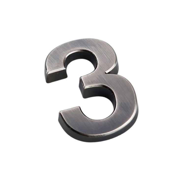 Cifra pentru Usa si Caseta Postala, Design 3D pentru Apartament, Inaltime 5 cm, Culoare Negru Metalic, Model Cifra 3