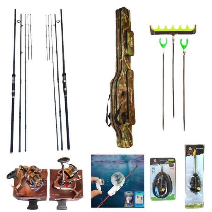 Set 2 Lansete Carbon Feeder Reglabile 3, 60m-4, 10m, 2 Mulinete 6000, Senzori, Suporti, Geanta Transport, 2 Monturi + Matrita